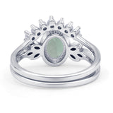 Vintage Oval Natural Green Amethyst Art Deco Bridal Set Engagement Ring