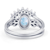 Vintage Oval Natural Moonstone Art Deco Bridal Set Engagement Ring