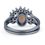 Vintage Oval Natural Smoky Quartz Art Deco Bridal Set Engagement Ring