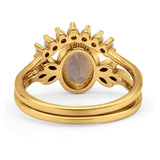 Vintage Oval Natural Smoky Quartz Art Deco Bridal Set Engagement Ring
