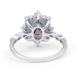 Oval Halo Ballerina Style Engagement Ring Cubic Zirconia 925 Sterling Silver