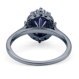 Halo Ballerina Style Oval Engagement Ring Cubic Zirconia 925 Sterling Silver