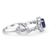 Vintage Style Round Lab Alexandrite Floral Bridal Set Engagement Ring