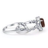Vintage Style Round Natural Smoky Quartz Floral Bridal Set Engagement Ring