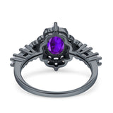 Vintage Inspired Art Deco Oval Engagement Ring Simulated Cubic Zirconia 925 Sterling Silver