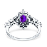 Vintage Inspired Art Deco Oval Engagement Ring Simulated Cubic Zirconia 925 Sterling Silver