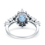 Vintage Inspired Art Deco Oval Engagement Ring Simulated Cubic Zirconia 925 Sterling Silver