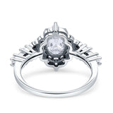 Vintage Inspired Art Deco Oval Engagement Ring Simulated Cubic Zirconia 925 Sterling Silver
