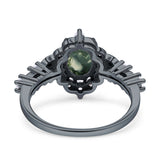 Halo Art Deco Oval Natural Green Moss Agate Engagement Ring