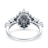 Halo Art Deco Oval Natural Rutilated Quartz Engagement Ring