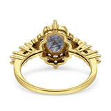 Halo Art Deco Oval Natural Rutilated Quartz Engagement Ring