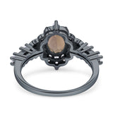 Halo Art Deco Oval Natural Chocolate Brown Smoky Quartz Engagement Ring