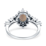Halo Art Deco Oval Natural Chocolate Brown Smoky Quartz Engagement Ring