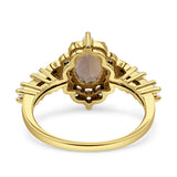 Halo Art Deco Oval Natural Chocolate Brown Smoky Quartz Engagement Ring