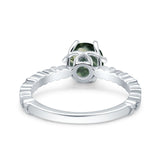 Vintage Dainty Round Natural Green Moss Agate Engagement Ring
