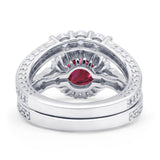 Halo Bridal Set Piece Round Wedding Band Ring Cubic Zirconia 925 Sterling Silver