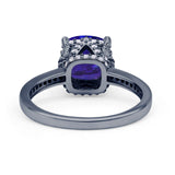 Elegant Hidden Halo Cushion Engagement Ring Cubic Zirconia 925 Sterling Silver