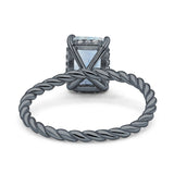 Hidden Halo Twisted Rope Emerald Cut Natural Moonstone Engagement Ring