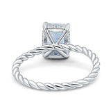 Hidden Halo Twisted Rope Emerald Cut Natural Moonstone Engagement Ring