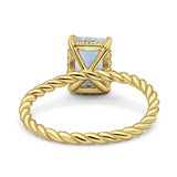 Hidden Halo Twisted Rope Emerald Cut Natural Moonstone Engagement Ring