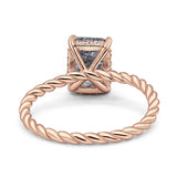 Hidden Halo Twisted Rope Emerald Cut Natural Rutilated Quartz Engagement Ring