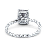 Hidden Halo Twisted Rope Emerald Cut Natural Rutilated Quartz Engagement Ring