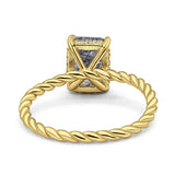 Hidden Halo Twisted Rope Emerald Cut Natural Rutilated Quartz Engagement Ring