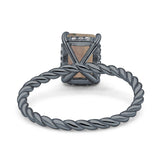 Hidden Halo Twisted Rope Emerald Cut Natural Chocolate Brown Smoky Quartz Engagement Ring