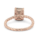 Hidden Halo Twisted Rope Emerald Cut Natural Chocolate Brown Smoky Quartz Engagement Ring
