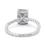 Hidden Halo Twisted Rope Emerald Cut Natural Chocolate Brown Smoky Quartz Engagement Ring