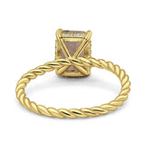 Hidden Halo Twisted Rope Emerald Cut Natural Chocolate Brown Smoky Quartz Engagement Ring