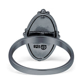 Oval Oxidized Created White & Blue Opal Thumb Ring 925 Sterling Silver