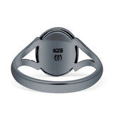 Oval Split Shank Created Opal Oxidized Ring 925 Sterling Silver