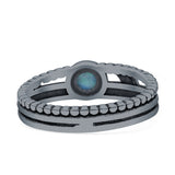 Crescent Moon Ring Round Turquoise Oxidized 925 Sterling Silver