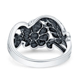 Sunflower Oxidized Sunshine Flower And Leaves Band Solid 925 Sterling Silver Thumb Ring (13mm)