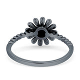 Beaded Oxidized Sunflower Sunshine Band Solid 925 Sterling Silver Thumb Ring (9.5mm)