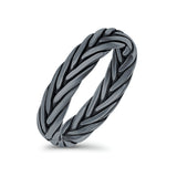 Rounded Braided Ring Oxidized Band Solid 925 Sterling Silver Thumb Ring (5mm)