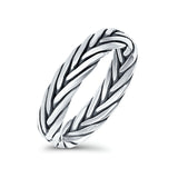 Rounded Braided Ring Oxidized Band Solid 925 Sterling Silver Thumb Ring (5mm)