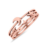 Moon & Stars Ring Oxidized Band Solid 925 Sterling Silver Thumb Ring (6mm)