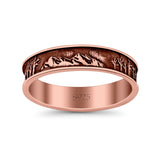 Mountains & Trees Ring Oxidized Band Solid 925 Sterling Silver Thumb Ring (5mm)