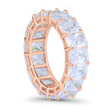 Stackable Emerald Cut Full Eternity Wedding Engagement Band Ring Simulated CZ 925 Sterling Silver