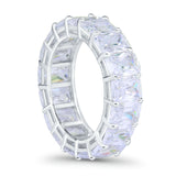 Stackable Emerald Cut Full Eternity Wedding Engagement Band Ring Simulated CZ 925 Sterling Silver