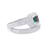 Two Piece Vintage Style Wedding Ring 925 Sterling Silver Simulated Cubic Zirconia