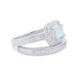 Two Piece Vintage Style Wedding Ring 925 Sterling Silver Simulated Cubic Zirconia