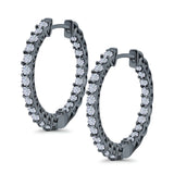 Huggie Hoop Earrings Round Simulated CZ 925 Sterling Silver (14mm)