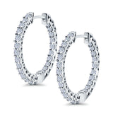 Huggie Hoop Earrings Round Simulated CZ 925 Sterling Silver (14mm)