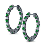 Huggie Hoop Earrings Round Simulated CZ 925 Sterling Silver (14mm)