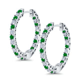 Huggie Hoop Earrings Round Simulated CZ 925 Sterling Silver (14mm)