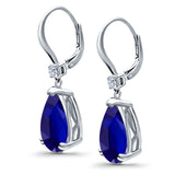 Pear Shape Dangling Leverback Earrings Wedding Simulated Cubic Zirconia 925 Sterling Silver (22mm)