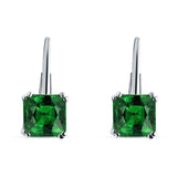 Cushion Leverback Earrings Cubic Zirconia 925 Sterling Silver